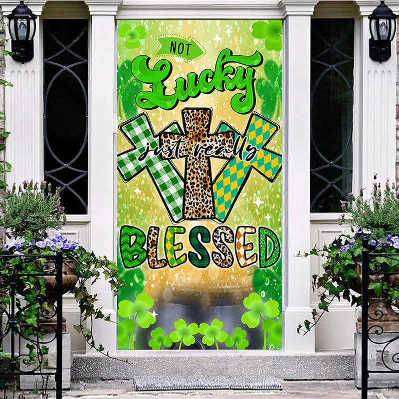 Aperturee - Aperturee Green Clover Cross Blessed St Patricks Day Door Cover