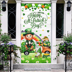 Aperturee - Aperturee Green Clover Grass Gnome St Patricks Day Door Cover