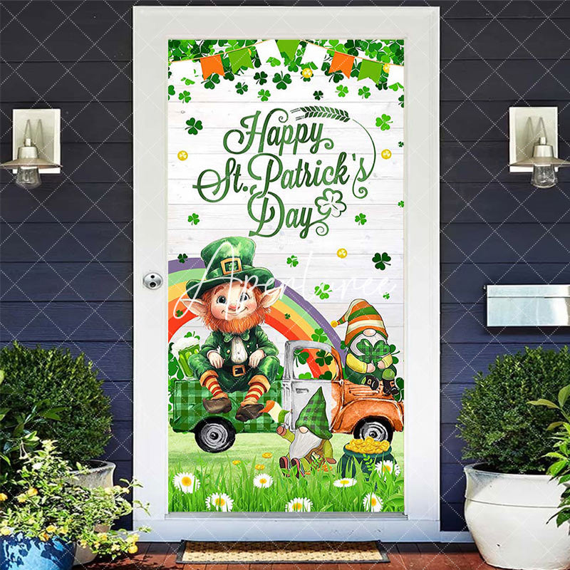 Aperturee - Aperturee Green Clover Grass Gnome St Patricks Day Door Cover