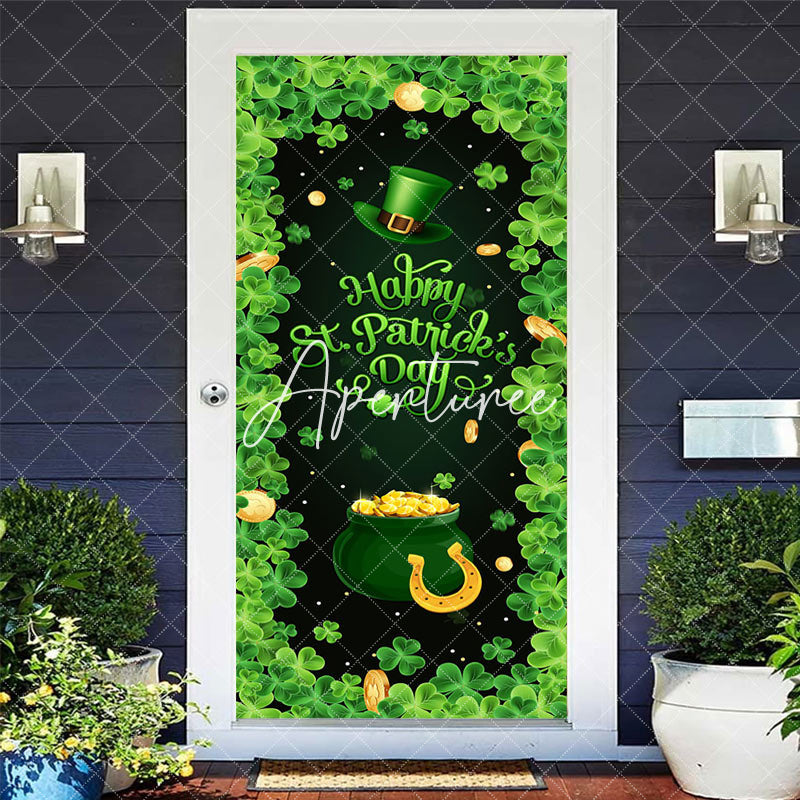 Aperturee - Aperturee Green Clover Hat Gold Treasure St Patrick Door Cover