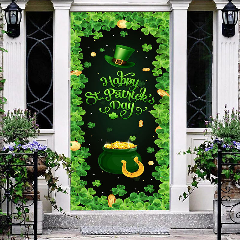 Aperturee - Aperturee Green Clover Hat Gold Treasure St Patrick Door Cover