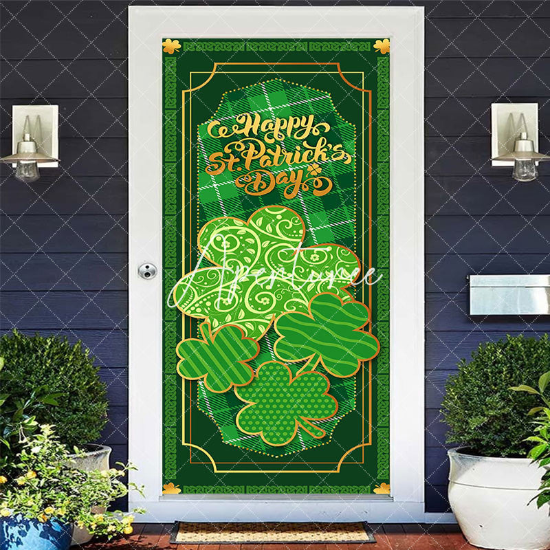 Aperturee - Aperturee Green Clover Print Happy St Patricks Day Door Cover