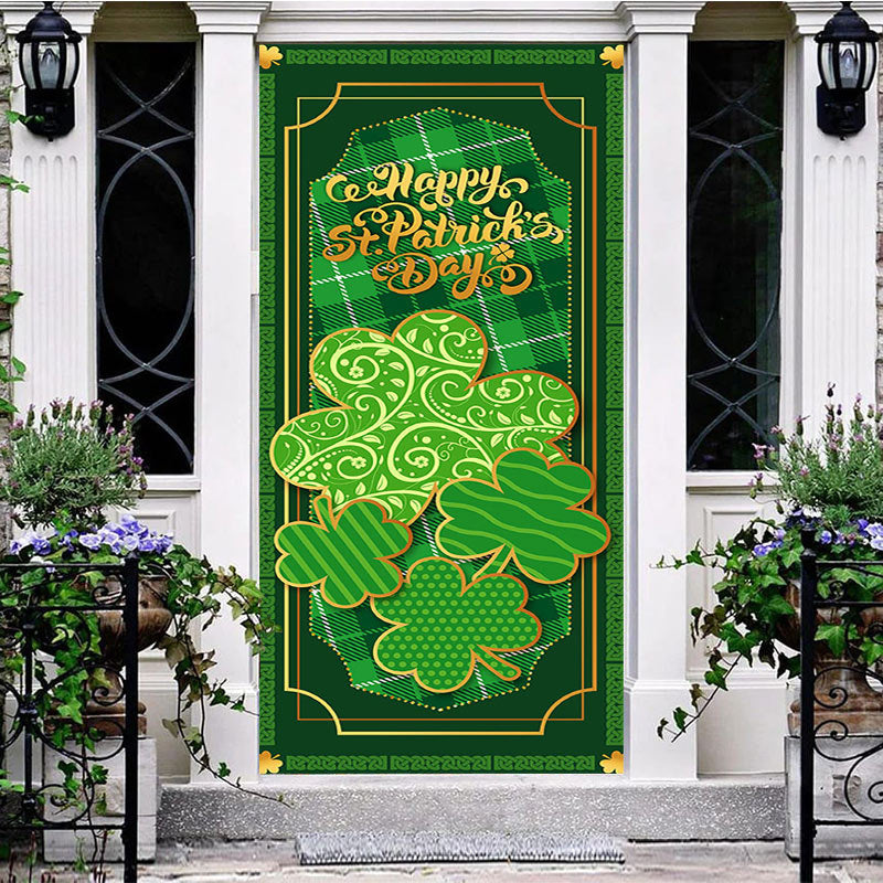 Aperturee - Aperturee Green Clover Print Happy St Patricks Day Door Cover