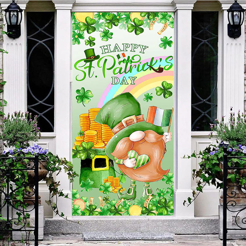 Aperturee - Aperturee Green Clover Rainbow Gnome St Patricks Day Door Cover