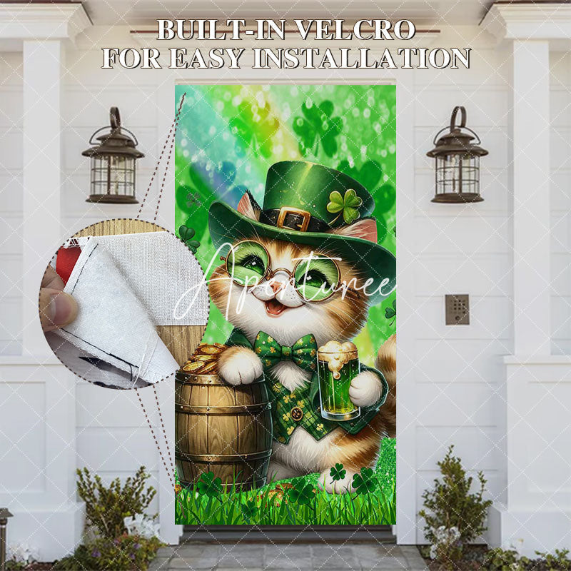 Aperturee - Aperturee Green Clover Smile Cats St Patricks Day Door Cover