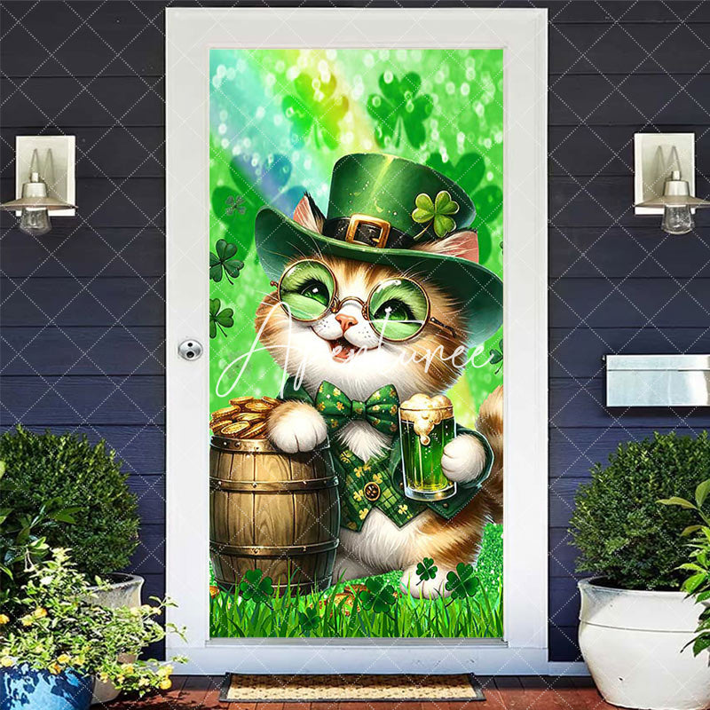 Aperturee - Aperturee Green Clover Smile Cats St Patricks Day Door Cover