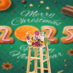 Aperturee - Aperturee Green Cookie Orange 2025 Christmas New Year Backdrop