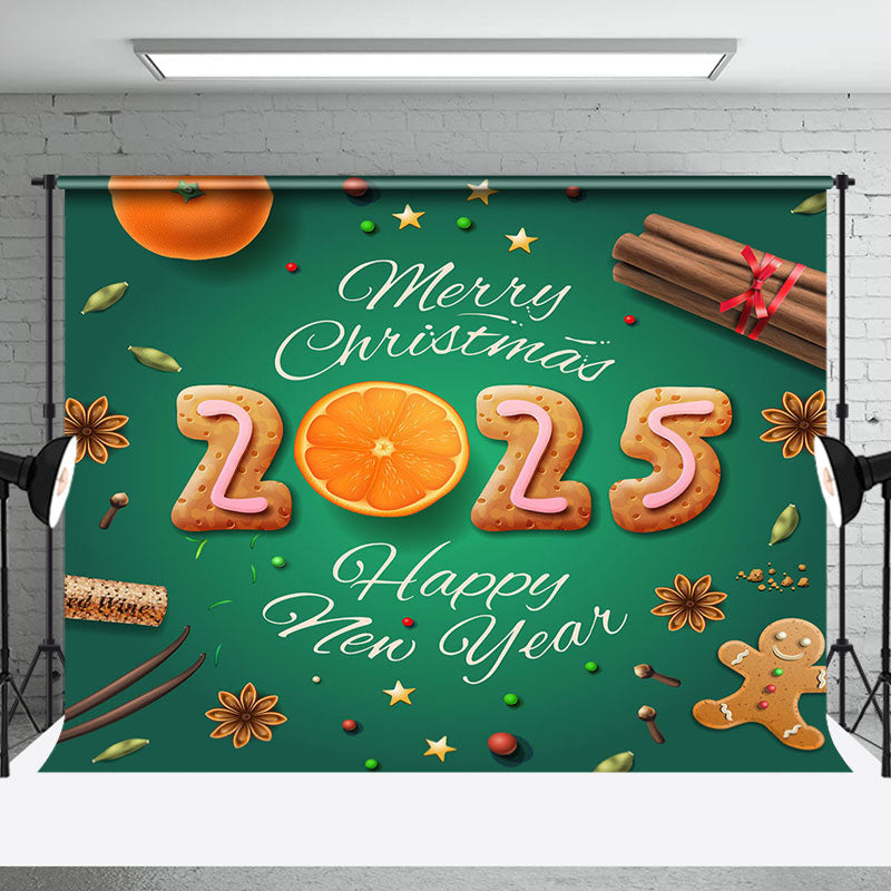 Aperturee - Aperturee Green Cookie Orange 2025 Christmas New Year Backdrop