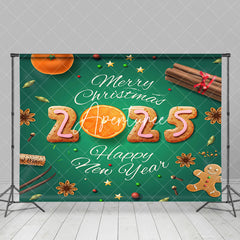 Aperturee - Aperturee Green Cookie Orange 2025 Christmas New Year Backdrop