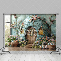 Aperturee - Aperturee Green Egg House Floral Plant Spring Easter Backdrop