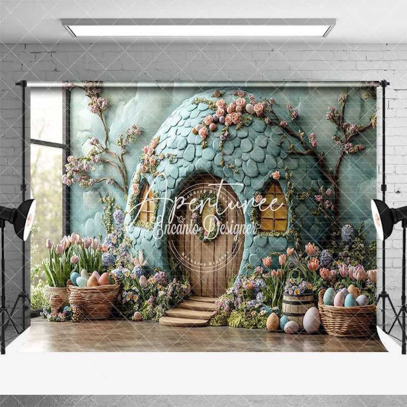 Aperturee - Aperturee Green Egg House Floral Plant Spring Easter Backdrop