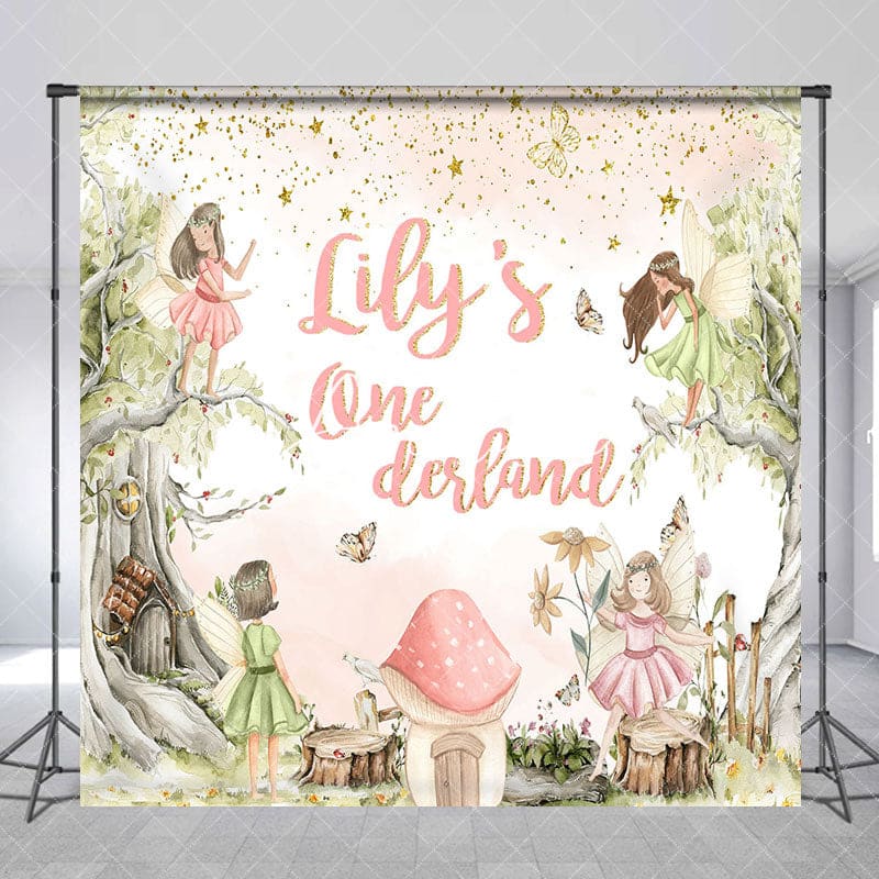 Aperturee - Aperturee Green Fairy Floral Onederland Custom Name Backdrop