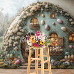 Aperturee - Aperturee Green Field Floral House Eggs Easter Photo Backdrop