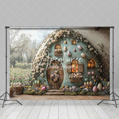 Aperturee - Aperturee Green Field Floral House Eggs Easter Photo Backdrop