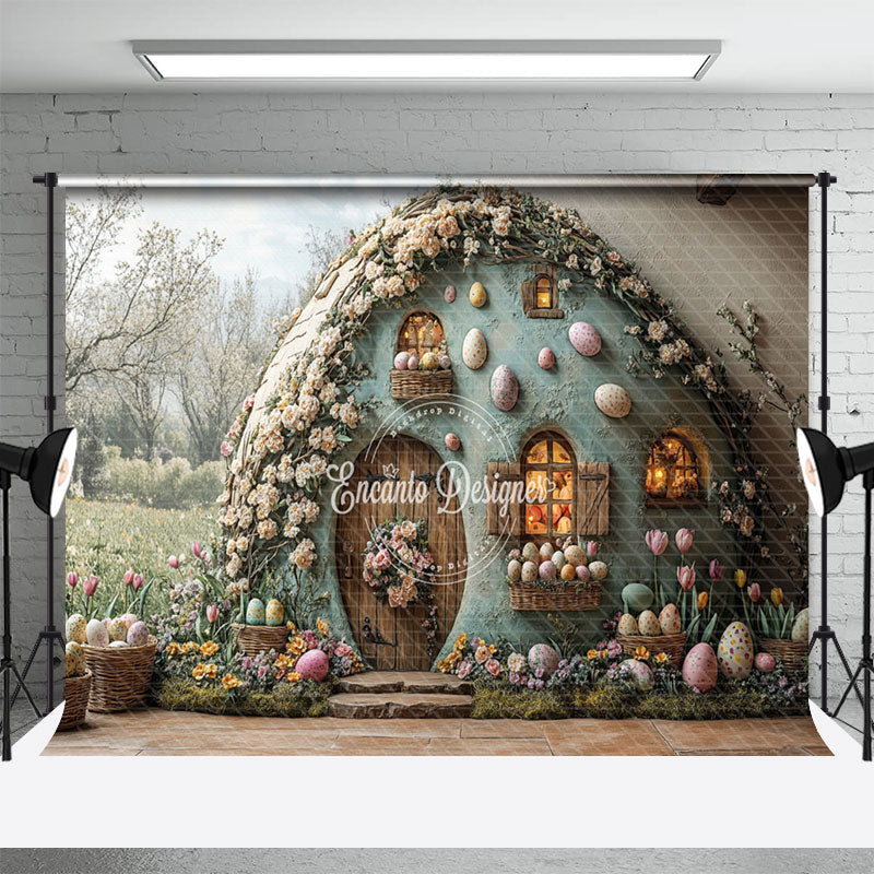 Aperturee - Aperturee Green Field Floral House Eggs Easter Photo Backdrop