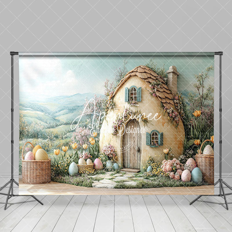 Aperturee - Aperturee Green Field Wall Hutch Eggs Floral Easter Backdrop