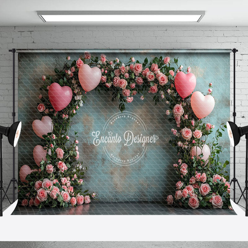 Aperturee - Aperturee Green Floral Arch Balloon Valentines Day Backdrop