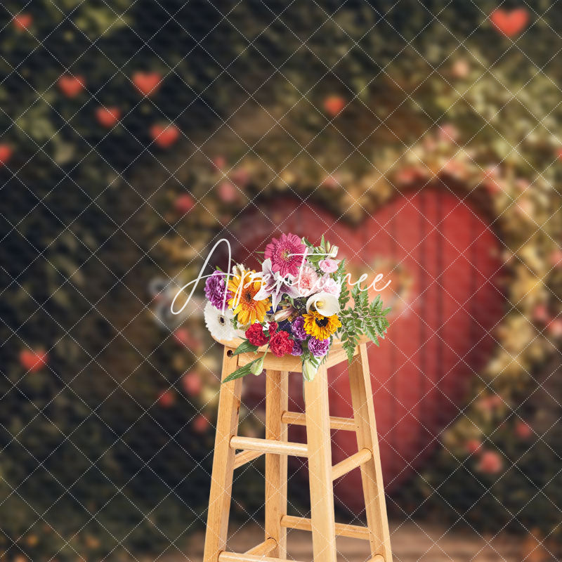 Aperturee - Aperturee Green Forest Heart Door Valentines Day Backdrop