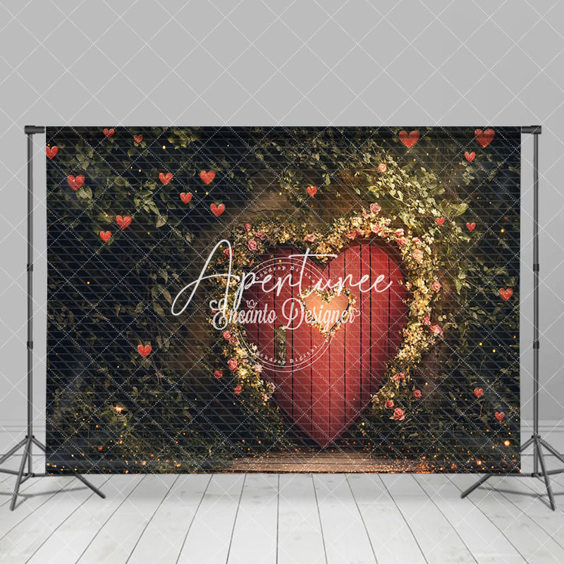 Aperturee - Aperturee Green Forest Heart Door Valentines Day Backdrop