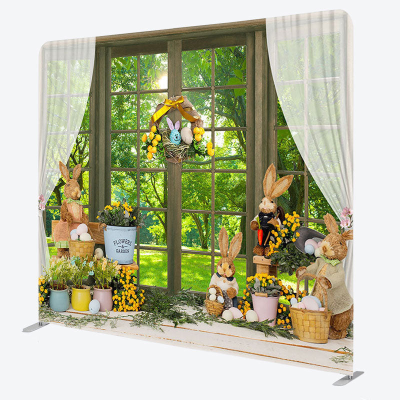 Aperturee - Aperturee Green Forest Rabbit Fabric Backdrop Cover for Easter