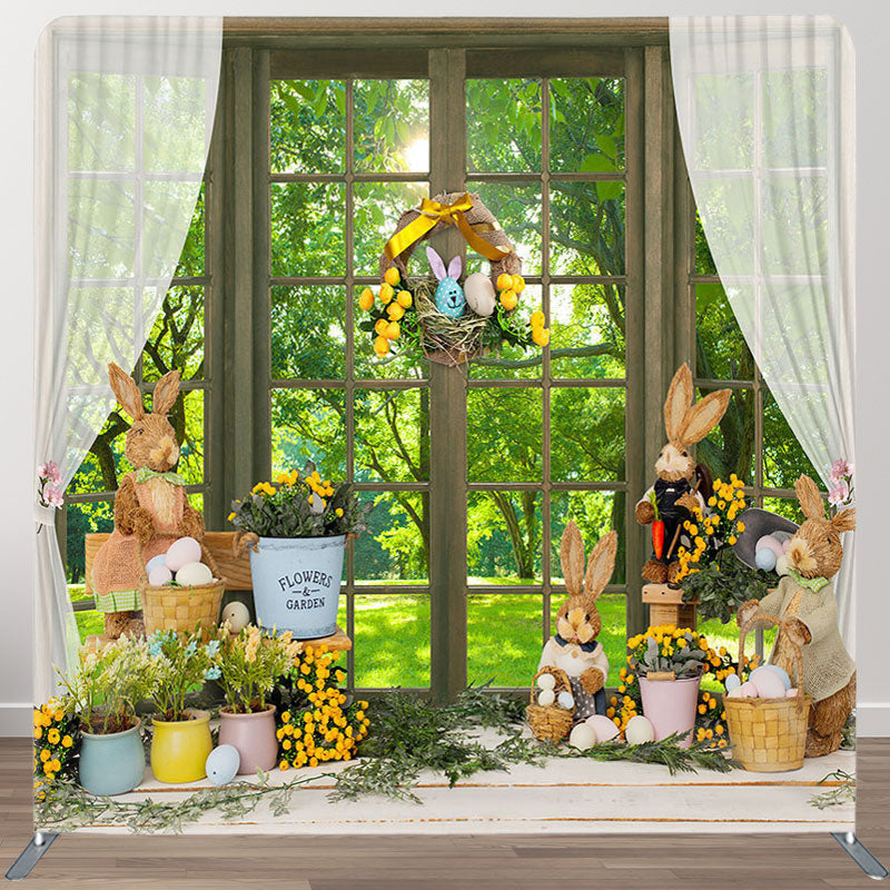 Aperturee - Aperturee Green Forest Rabbit Fabric Backdrop Cover for Easter