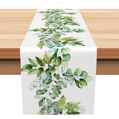 Aperturee - Aperturee Green Fresh Branches Leaves Spring Table Runner