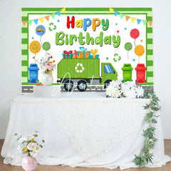 Aperturee - Aperturee Green Garbage Truck Gifts Happy Birthday Backdrop