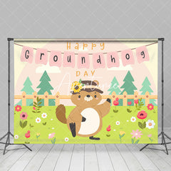 Aperturee - Aperturee Green Garden Floral Happy Groundhog Day Backdrop