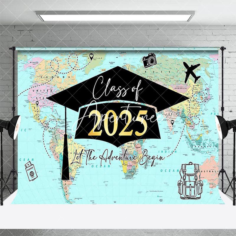 Aperturee - Aperturee Green Globe Map Class of 2025 Congrats Grad Backdrop