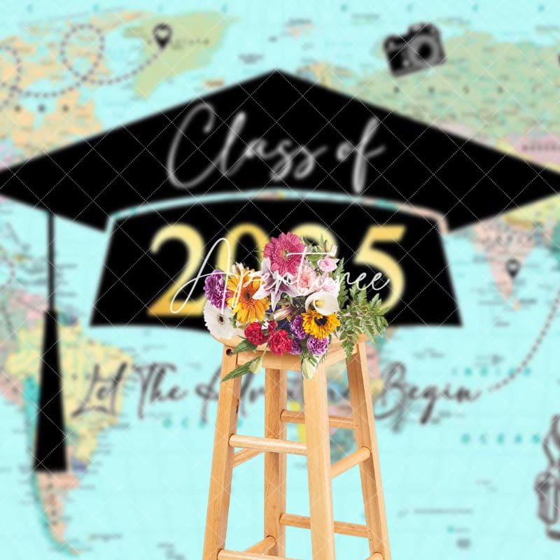 Aperturee - Aperturee Green Globe Map Class of 2025 Congrats Grad Backdrop