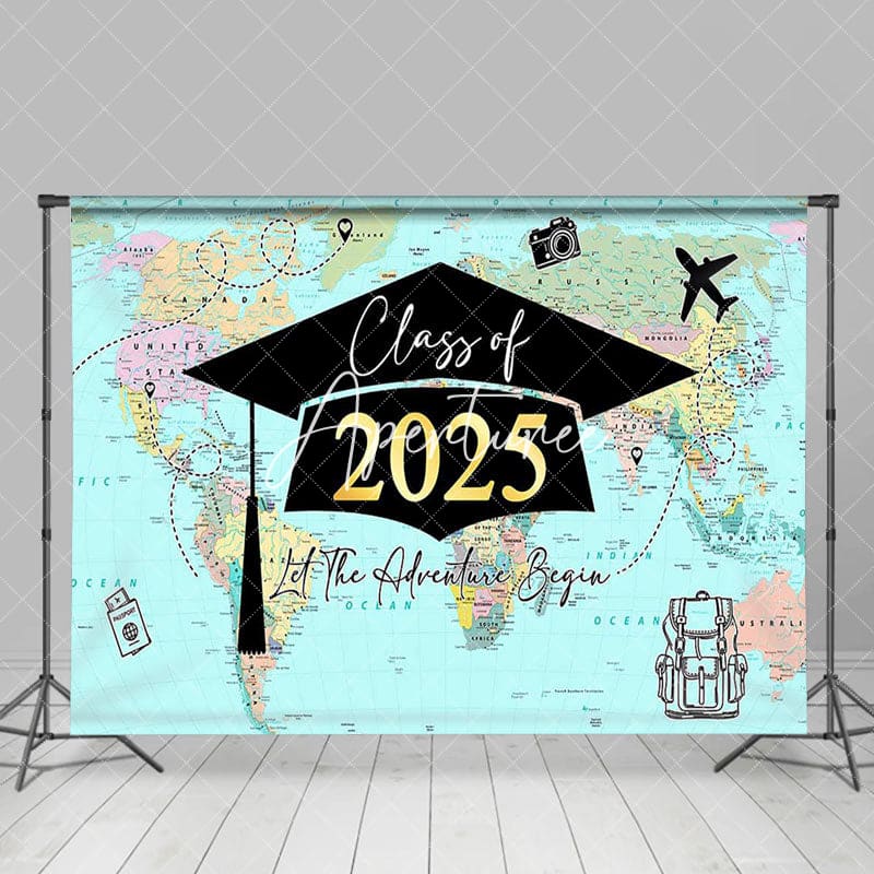 Aperturee - Aperturee Green Globe Map Class of 2025 Congrats Grad Backdrop