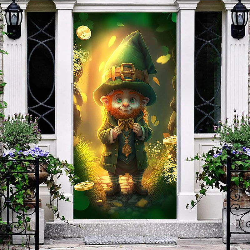 Aperturee - Aperturee Green Gnome Gold Happy St Patricks Day Door Cover