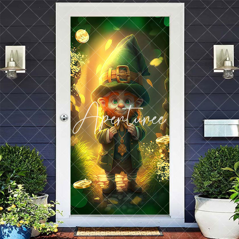 Aperturee - Aperturee Green Gnome Gold Happy St Patricks Day Door Cover