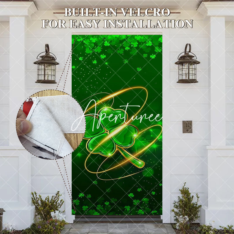 Aperturee - Aperturee Green Gold Clover Happy St Patricks Day Door Cover