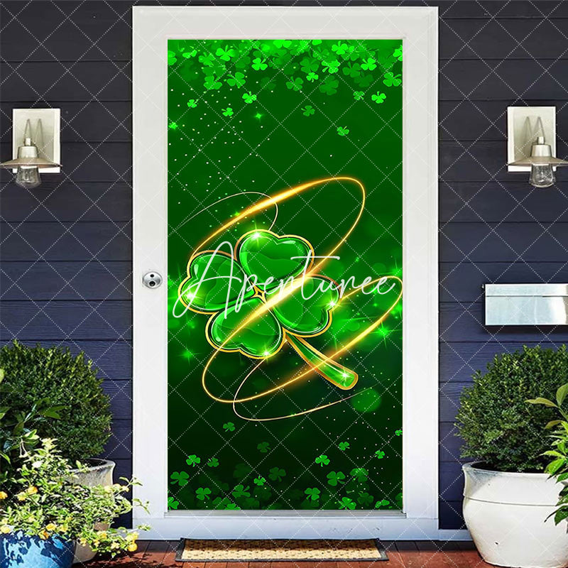 Aperturee - Aperturee Green Gold Clover Happy St Patricks Day Door Cover