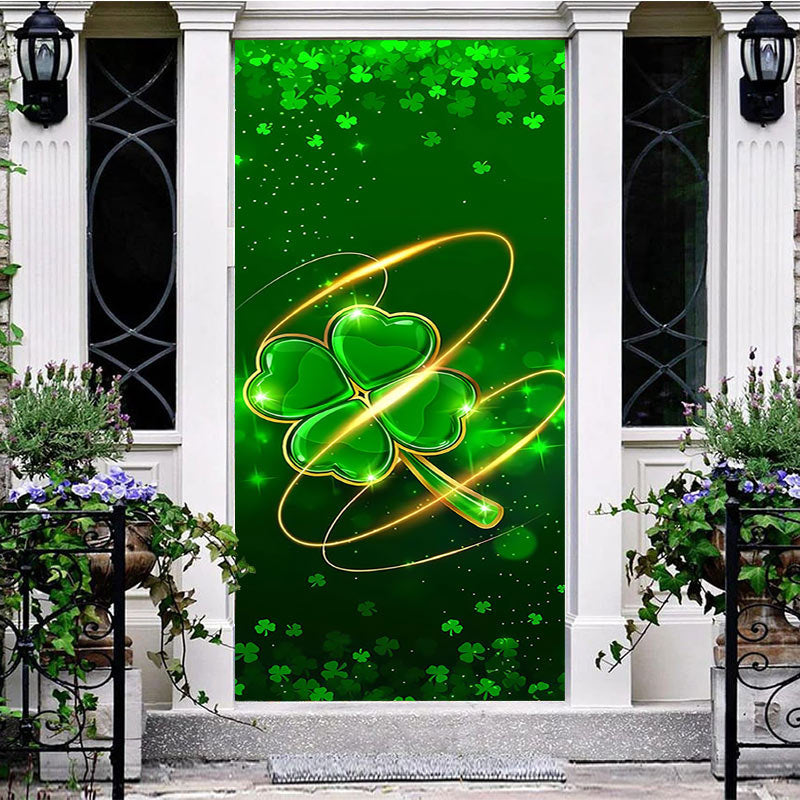 Aperturee - Aperturee Green Gold Clover Happy St Patricks Day Door Cover