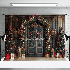 Aperturee - Aperturee Green Gold Door Festive Christmas Vibe Photo Backdrop