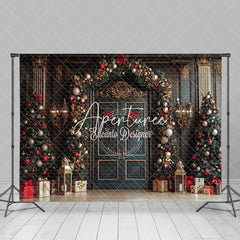 Aperturee - Aperturee Green Gold Door Festive Christmas Vibe Photo Backdrop