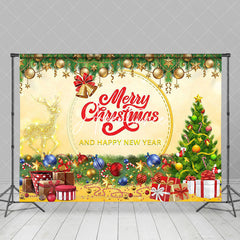 Aperturee - Aperturee Green Gold Gift Bells Trees Merry Christmas Backdrop