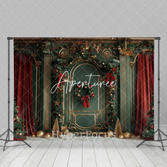 Aperturee - Aperturee Green Gold Luxury Wall Red Curtain Christmas Backdrop