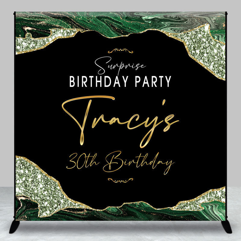 Aperturee - Aperturee Green Gold Marble Custom Name 30th Birthday Backdrop