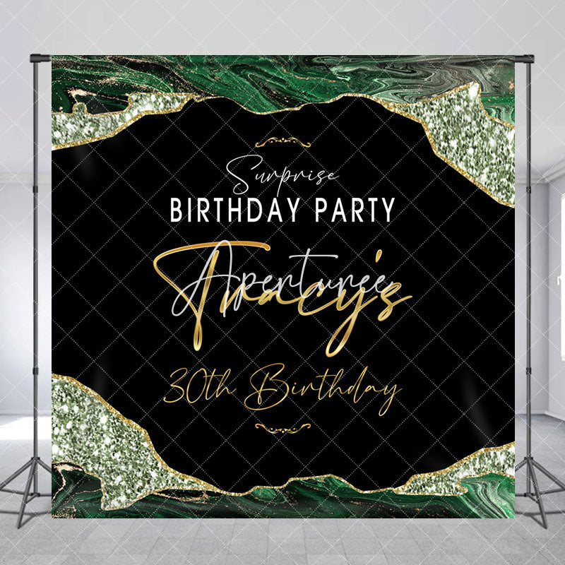 Aperturee - Aperturee Green Gold Marble Custom Name 30th Birthday Backdrop