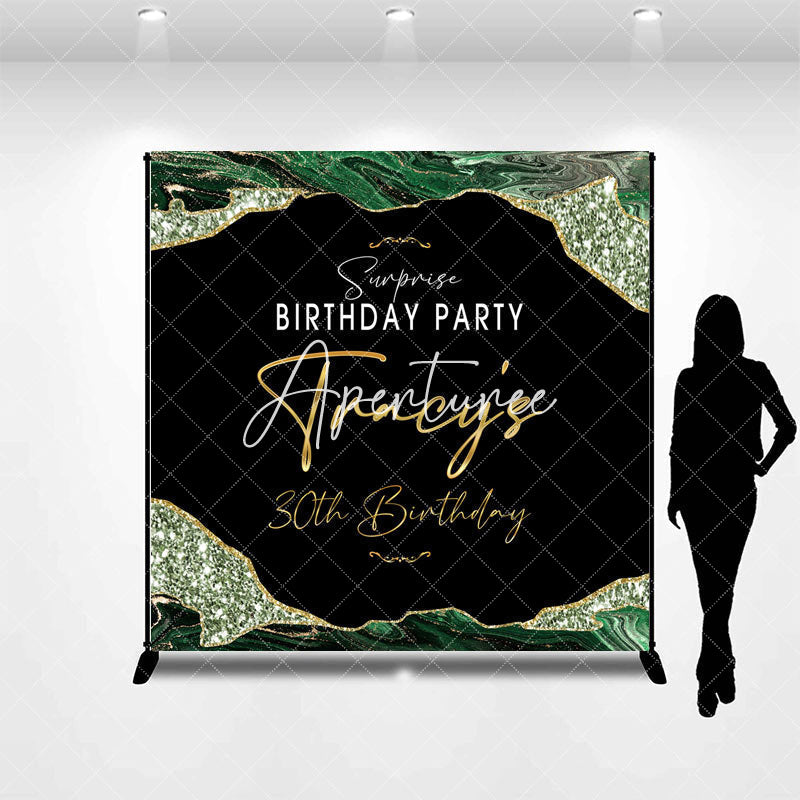 Aperturee - Aperturee Green Gold Marble Custom Name 30th Birthday Backdrop