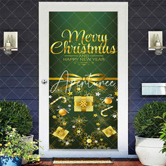 Aperturee - Aperturee Green Gold Merry Christmas Happy New Year Door Cover