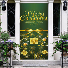 Aperturee - Aperturee Green Gold Merry Christmas Happy New Year Door Cover