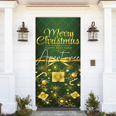 Aperturee - Aperturee Green Gold Merry Christmas Happy New Year Door Cover