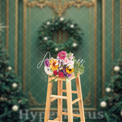 Aperturee - Aperturee Green Gold Wall Trees Wreath Christmas Vibe Backdrop