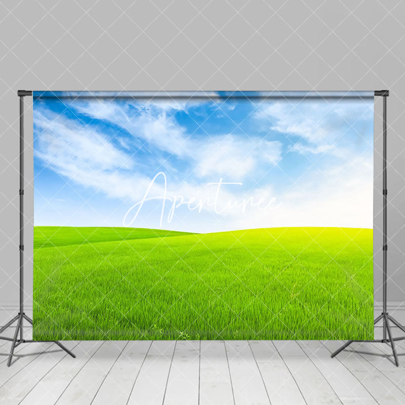 Aperturee - Aperturee Green Grassland And Blue Sky Photography Backdrop