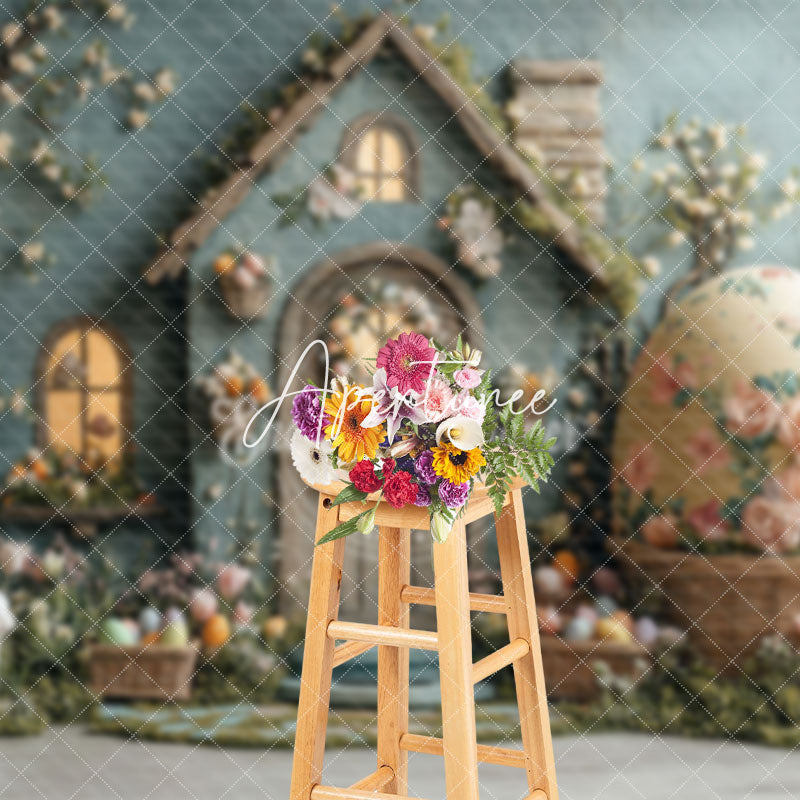 Aperturee - Aperturee Green House Floral Eggs Bunny Easter Photo Backdrop