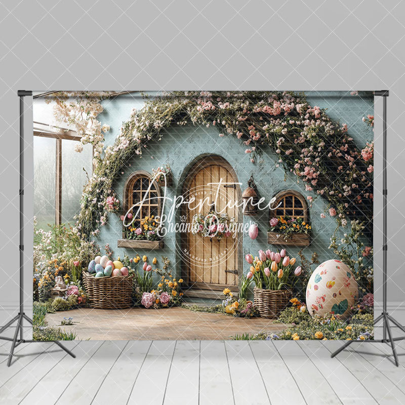 Aperturee - Aperturee Green House Spring Floral Eggs Easter Photo Backdrop